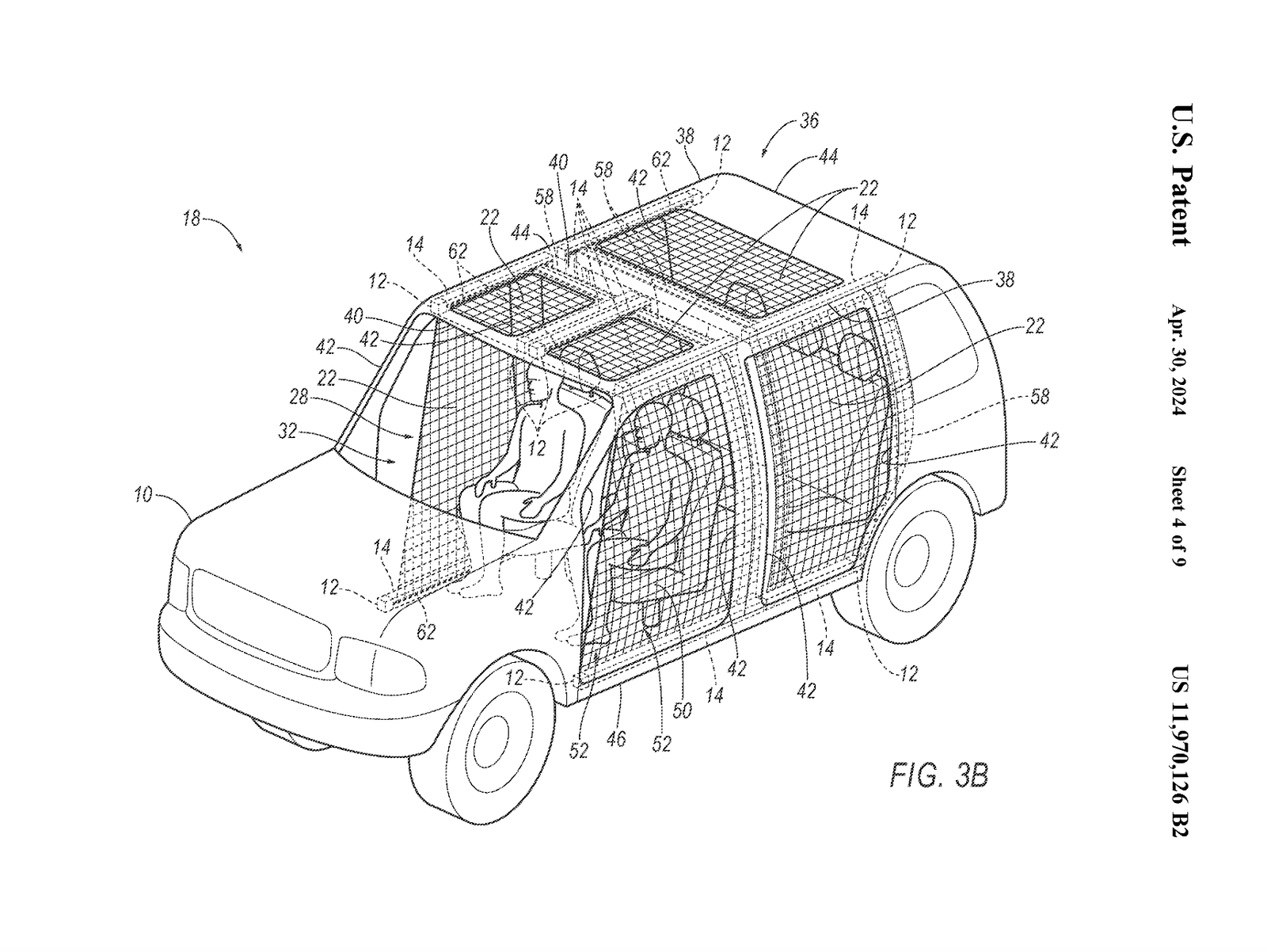 Patent drawing showing a 4x4 with deployable door screens